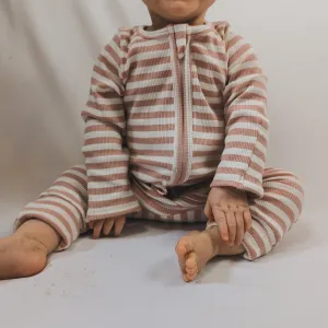Striped Ribbed Sleepsuit - Primrose