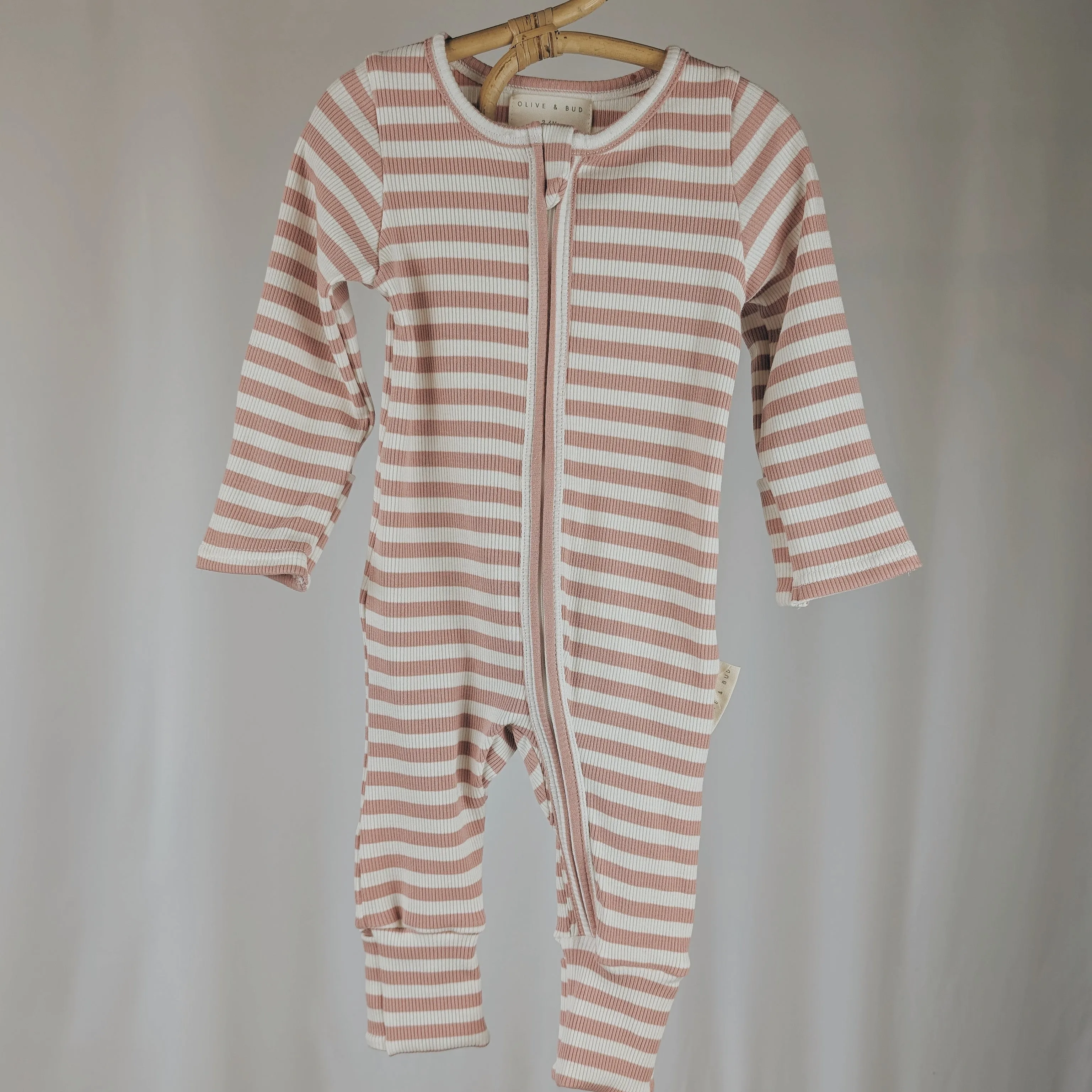Striped Ribbed Sleepsuit - Primrose
