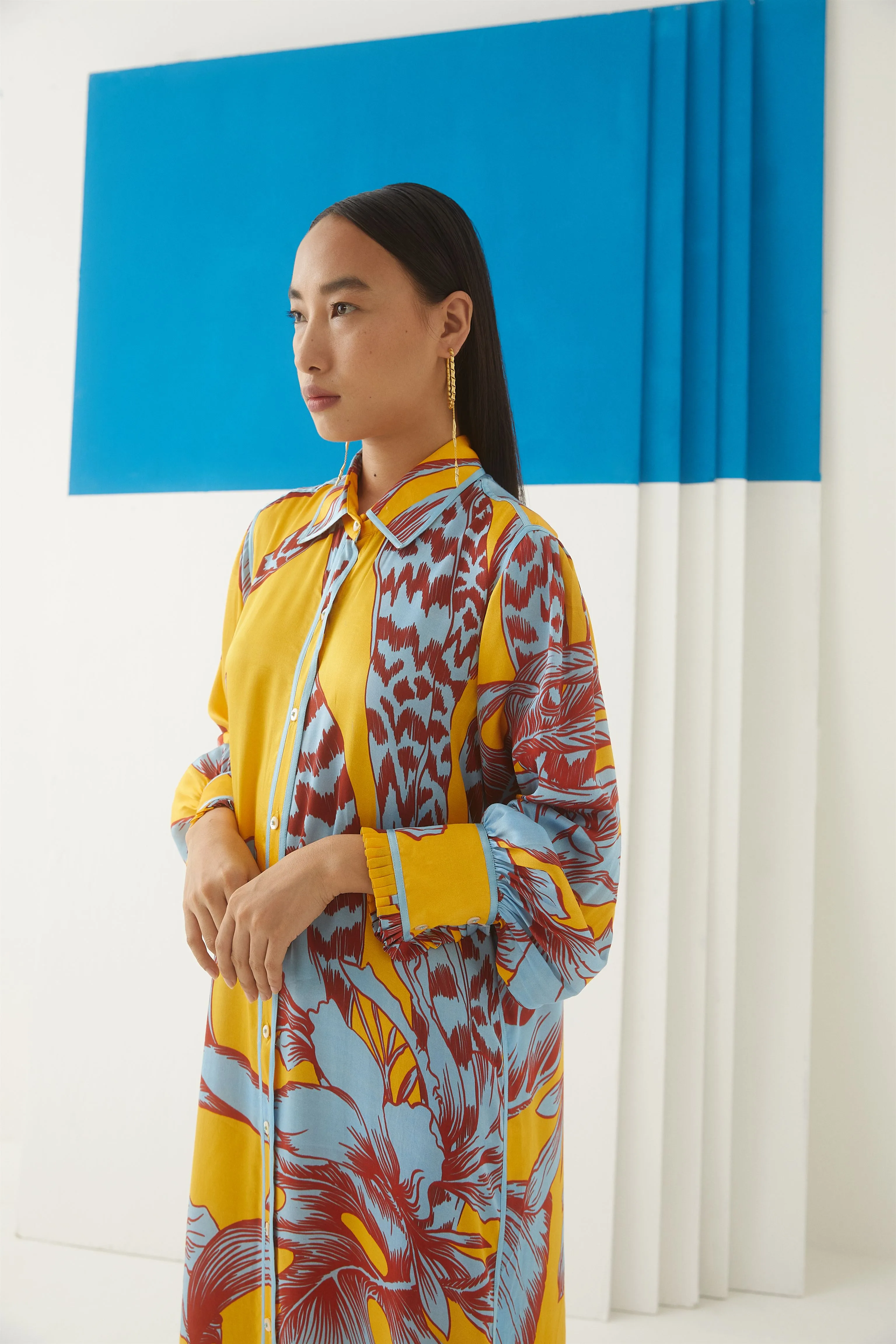 Studio Rigu Rublevo Aphrodite Draped Skirt Blouse Digital Print Vegan Silk Arcadia Collection