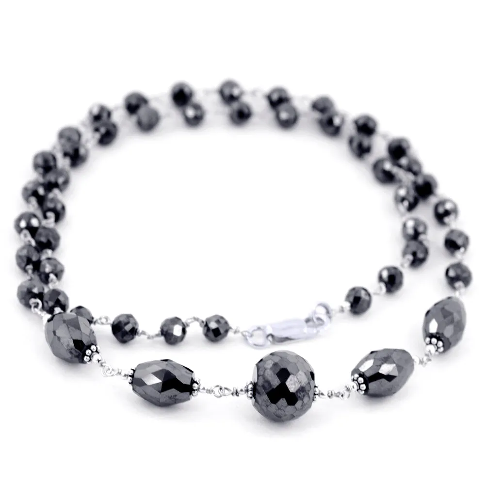 Stunning Black Diamond Beads Wire Necklace With Round & Fancy Beads