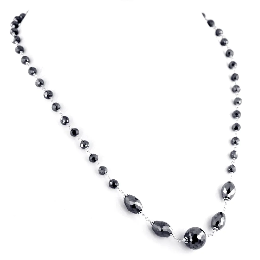 Stunning Black Diamond Beads Wire Necklace With Round & Fancy Beads