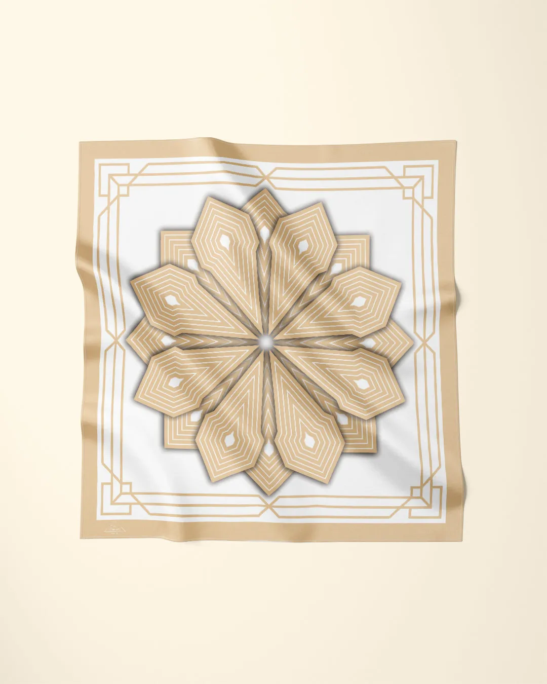 SUMATRA Mandala Designer 100% Silk Scarf in Gold White