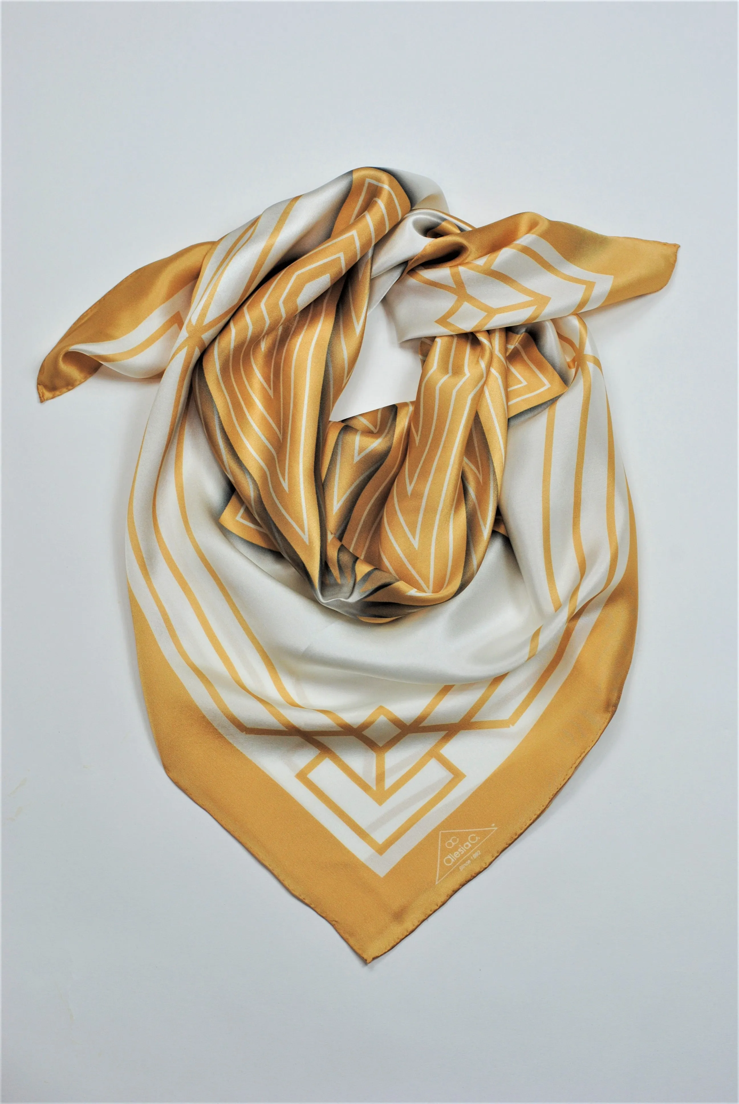 SUMATRA Mandala Designer 100% Silk Scarf in Gold White