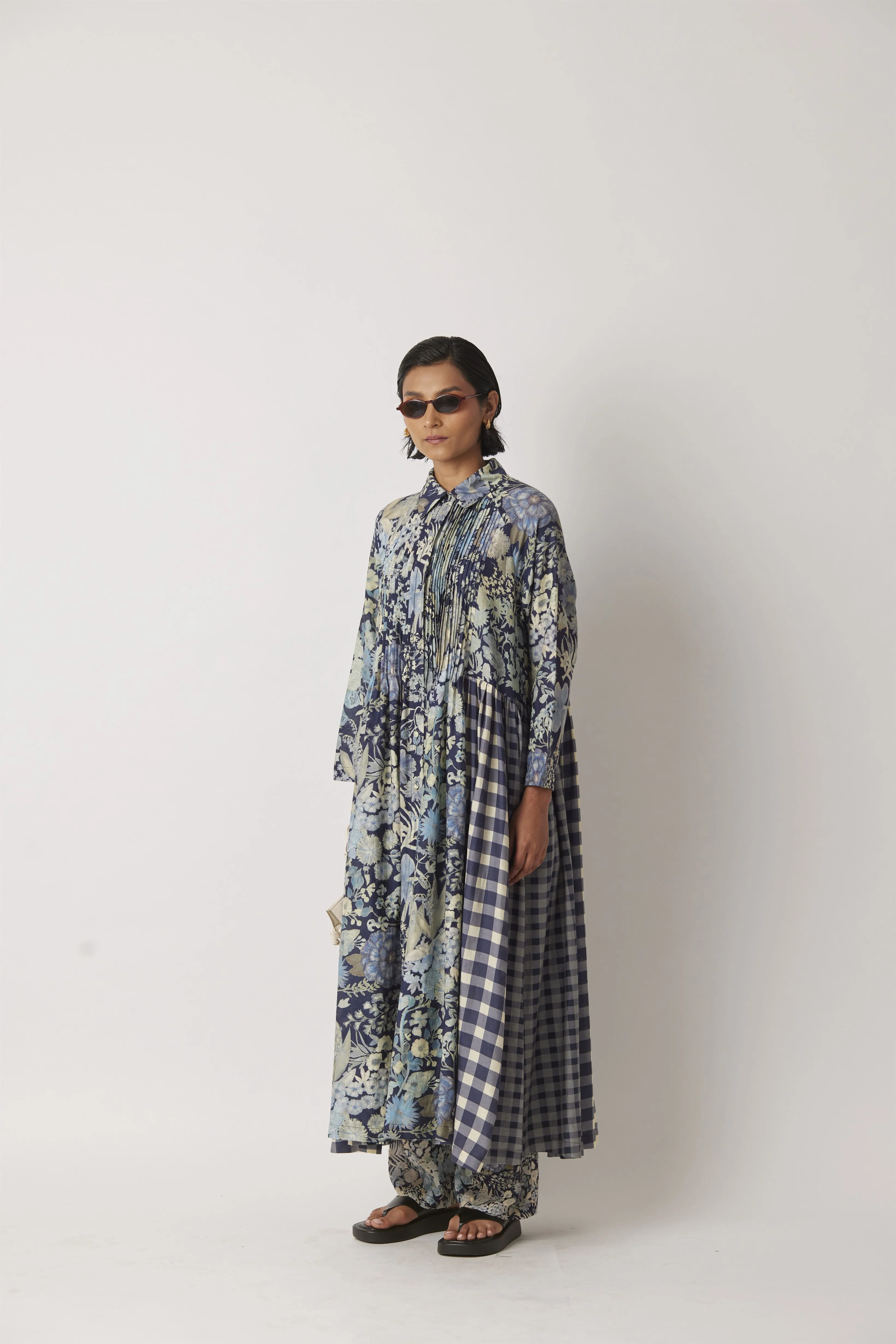 Summer Dress Long Silk Cotton Irca Floral Checks-The Chalk Floral Story-Fashion Edit-Yc14D-153 Yc14Fl-08-Yavi