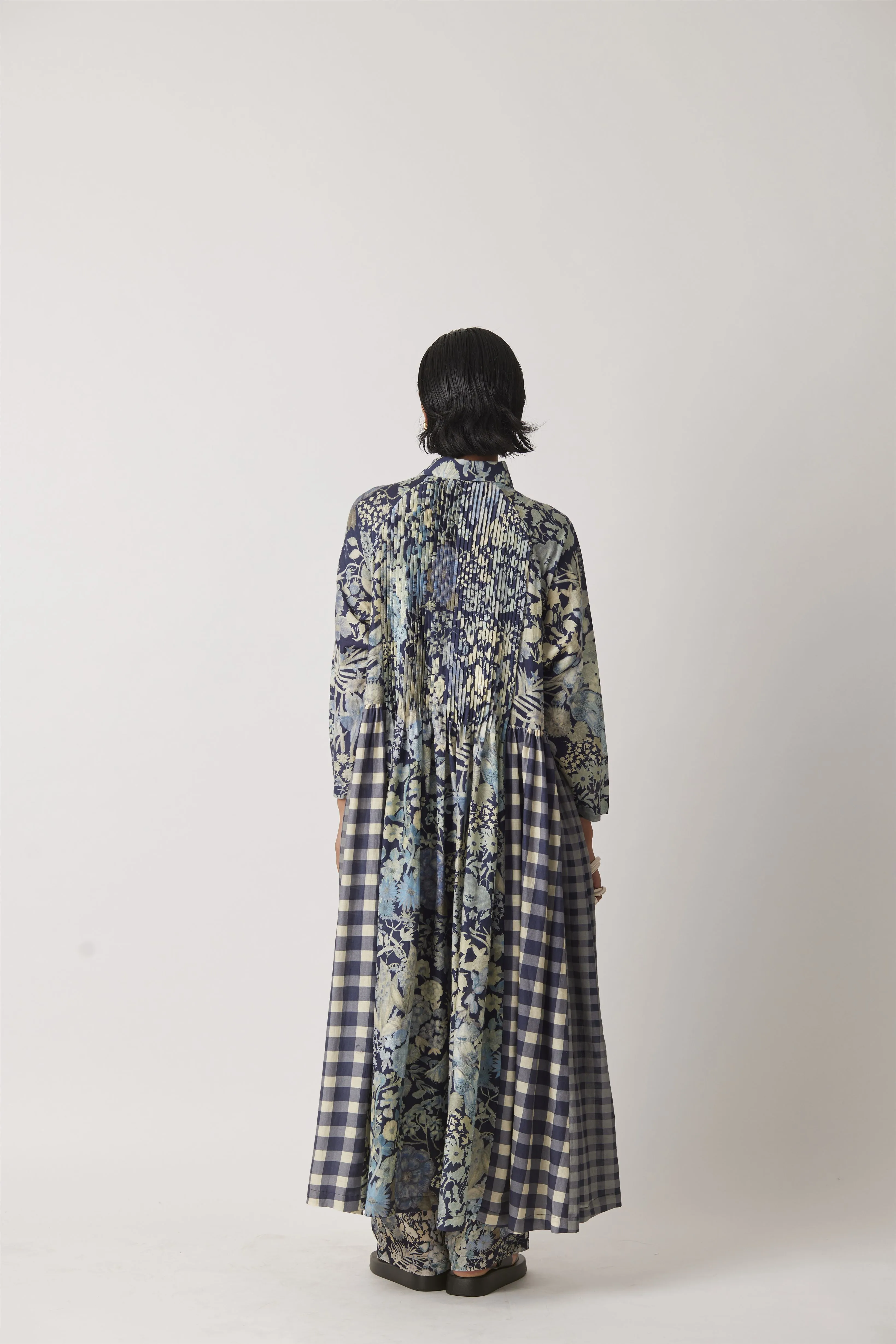 Summer Dress Long Silk Cotton Irca Floral Checks-The Chalk Floral Story-Fashion Edit-Yc14D-153 Yc14Fl-08-Yavi