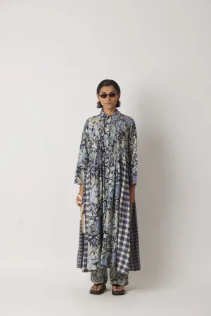 Summer Dress Long Silk Cotton Irca Floral Checks-The Chalk Floral Story-Fashion Edit-Yc14D-153 Yc14Fl-08-Yavi