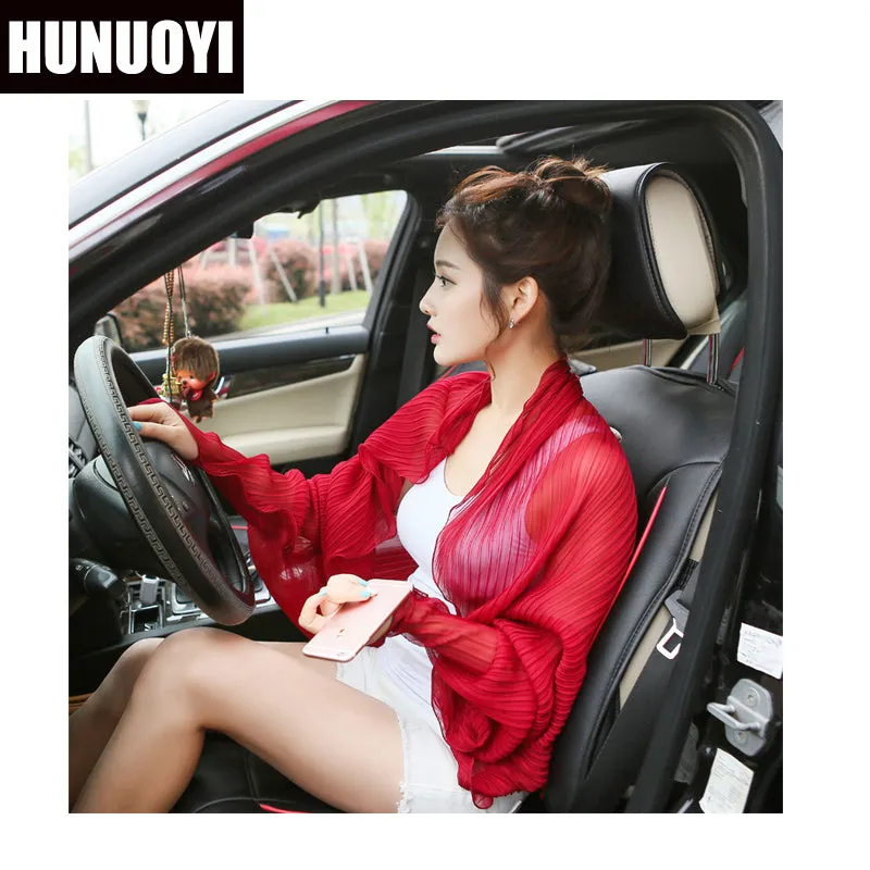 Summer new Female decoration scarf Solid color  Chiffon Fold scarf Sunscreen shawl Variety long sleeve scarf wholesale SJ39