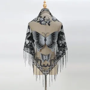 Summer Sun Scarf With Lace Butterfly Print Japanese Korean Triangle Headscarf Fashion Hollow-Out Fringe Women All Wear Shawl R98