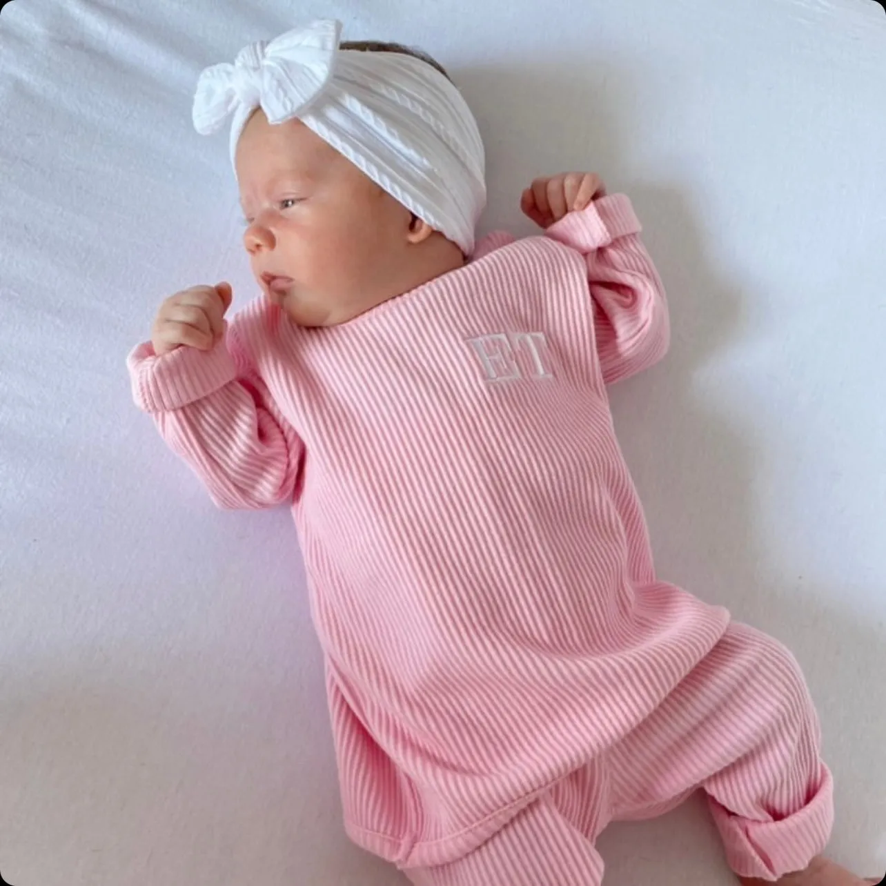 Sweet Pink Ribbed Lounge Set