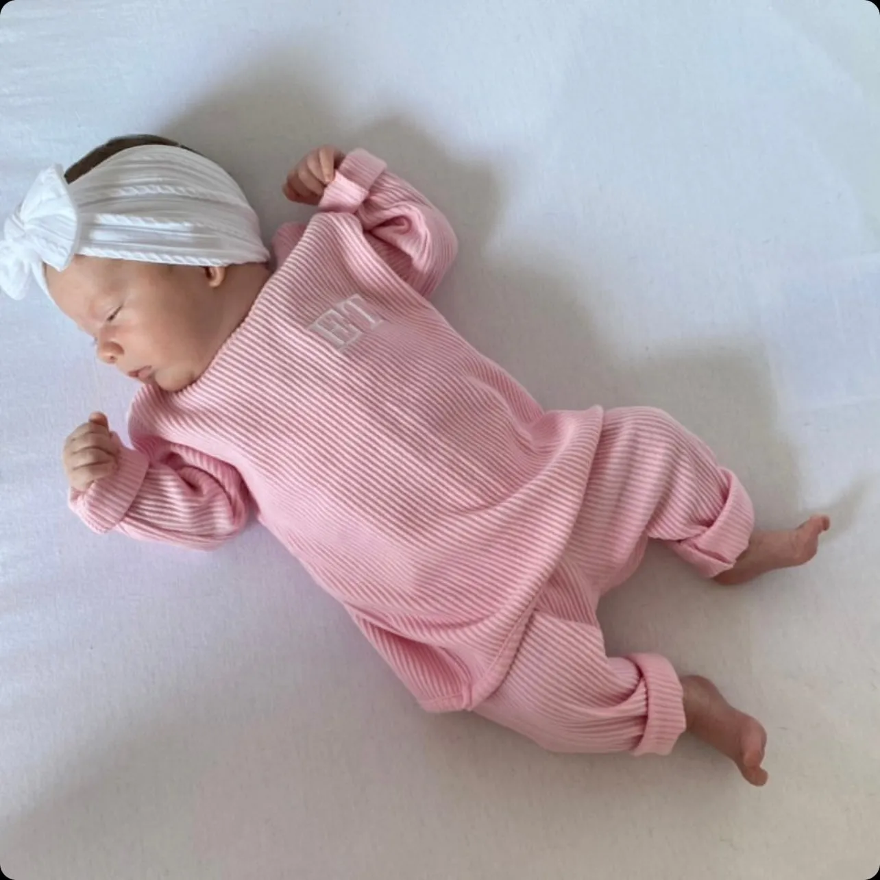 Sweet Pink Ribbed Lounge Set