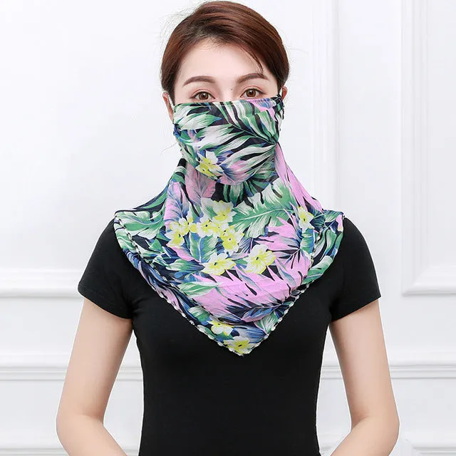 Temperament neck breathable mask new spring and summer anti-UV chiffon thin veil sunscreen multi-function large mask scarf