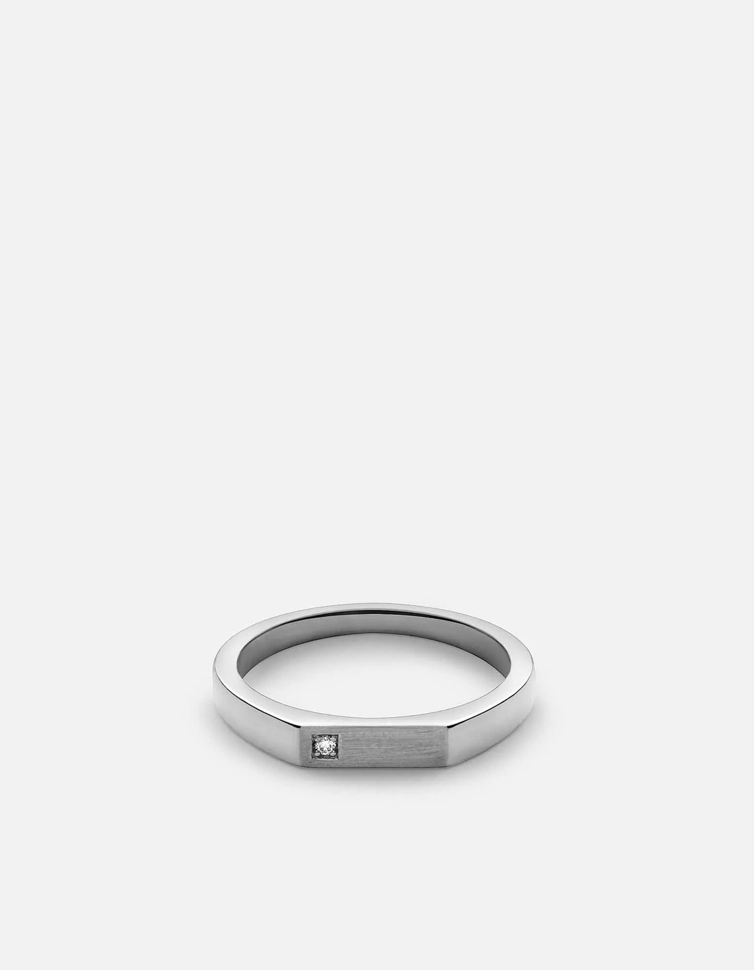 Thin Geo Diamond Ring, Sterling Silver