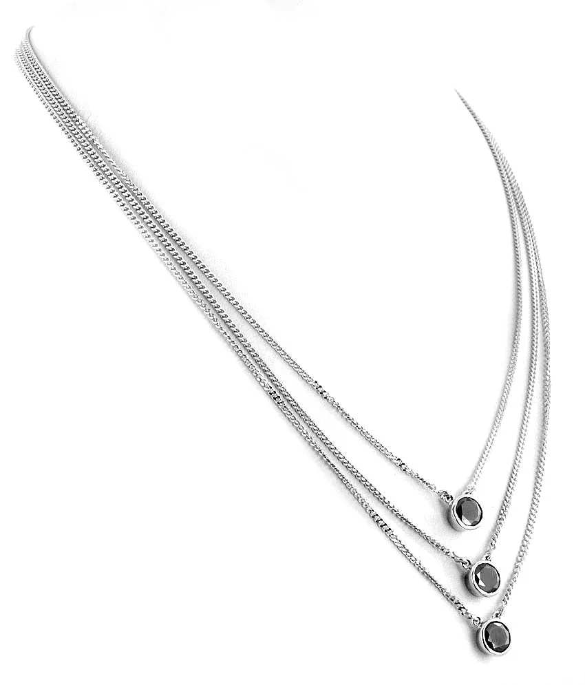 Three Row Black Diamond Necklace With Black Diamond Solitaires