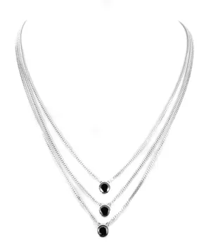 Three Row Black Diamond Necklace With Black Diamond Solitaires