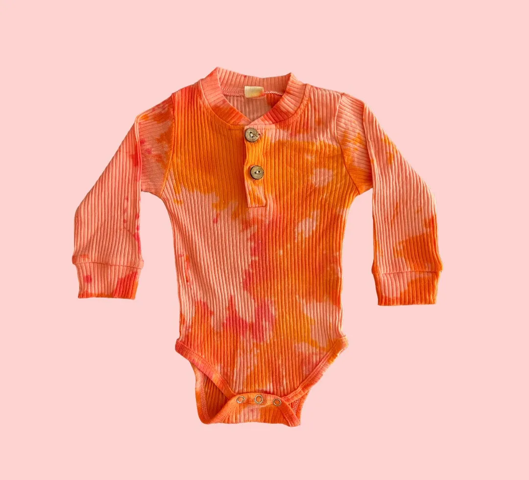Toddler Fire Red Tie Dye Henley Onesie