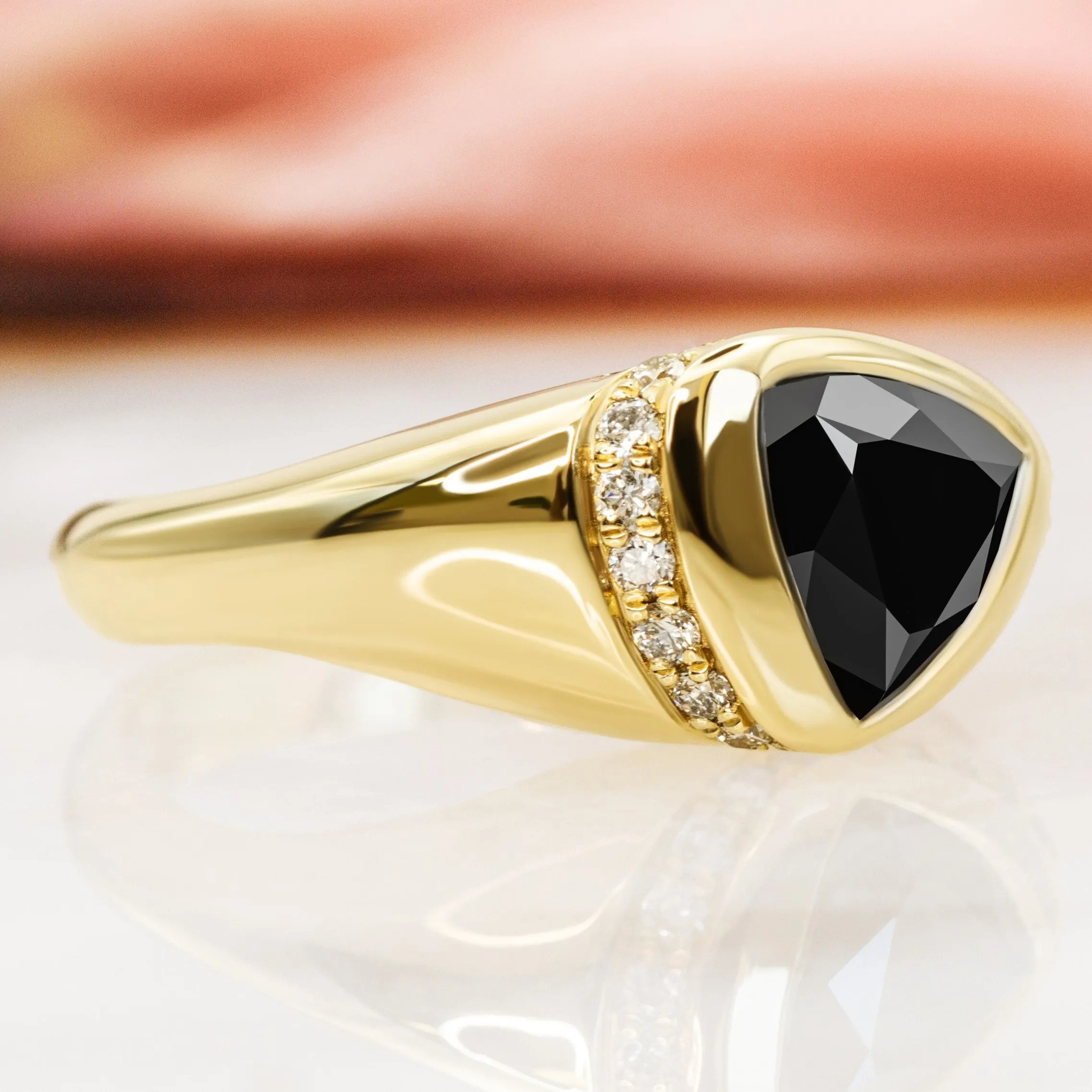 Triangulum - Oriented  Natural Black Diamond Triangle Engagement Ring