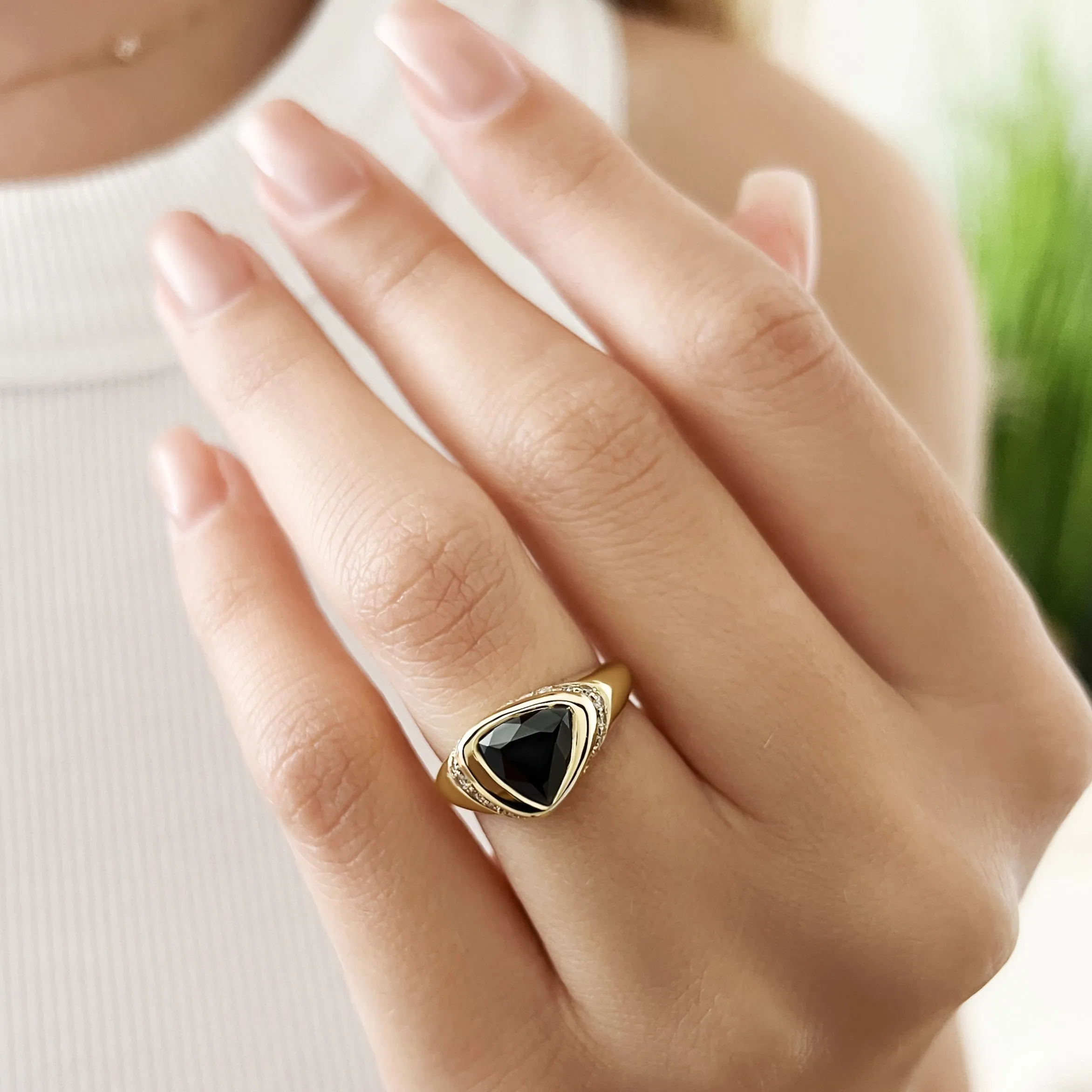 Triangulum - Oriented  Natural Black Diamond Triangle Engagement Ring