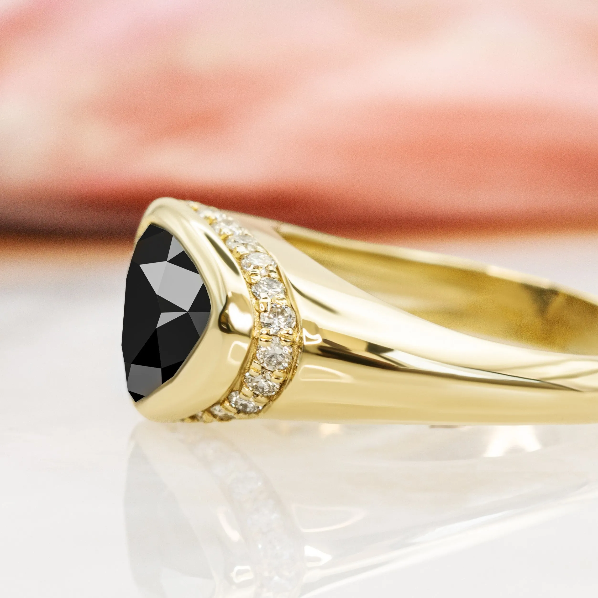 Triangulum - Oriented  Natural Black Diamond Triangle Engagement Ring