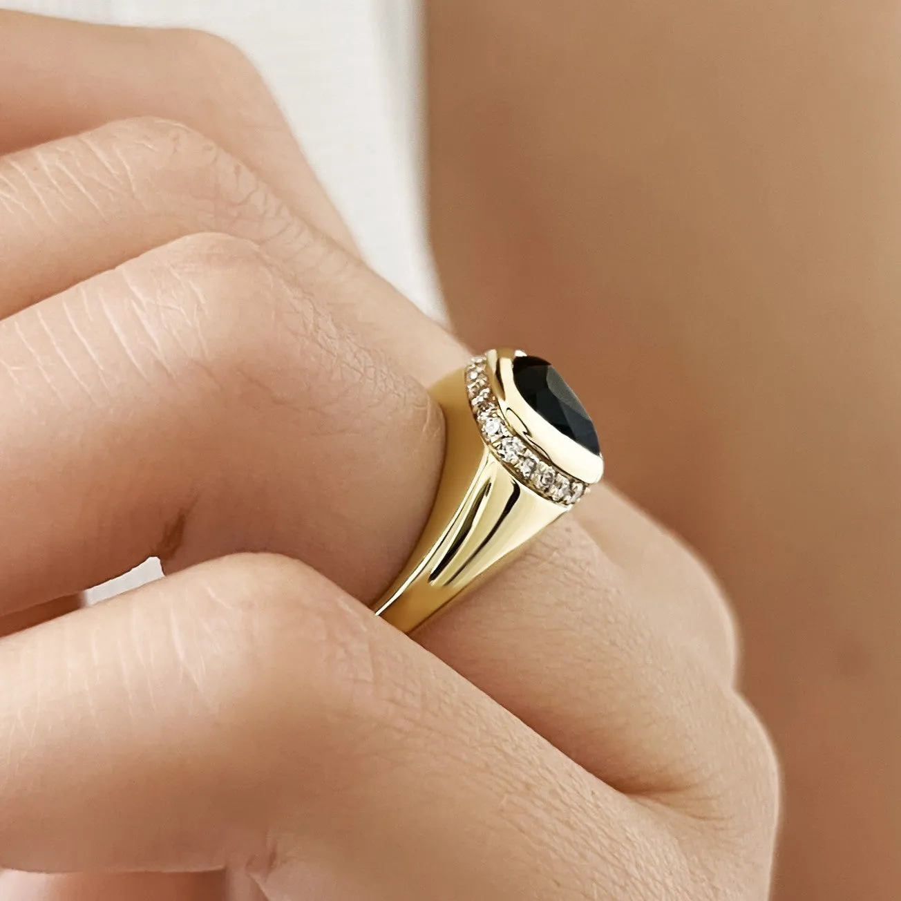 Triangulum - Oriented  Natural Black Diamond Triangle Engagement Ring