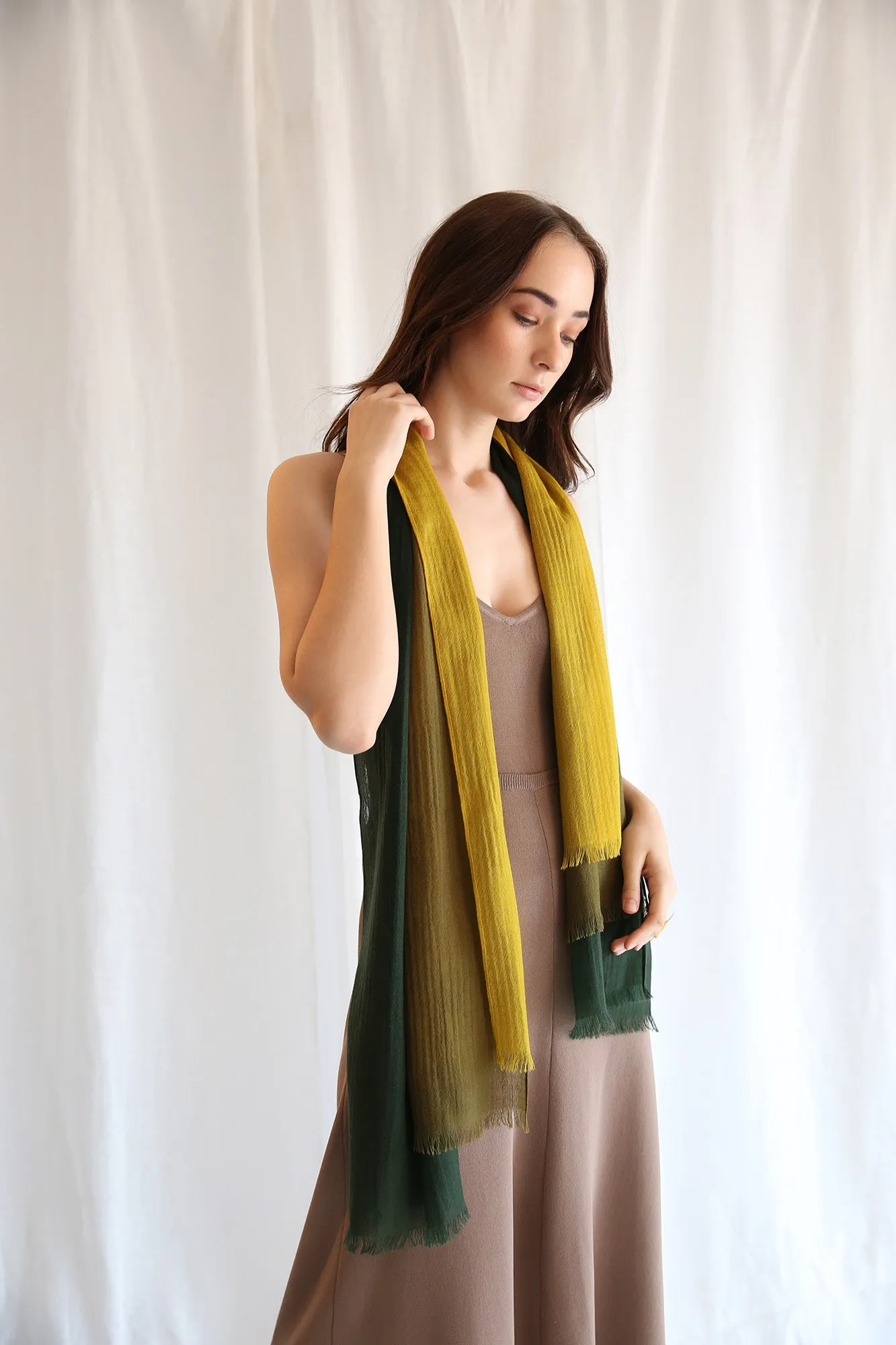 Triple Layer Merino Wool Scarf - Ochre, Olive, & Green