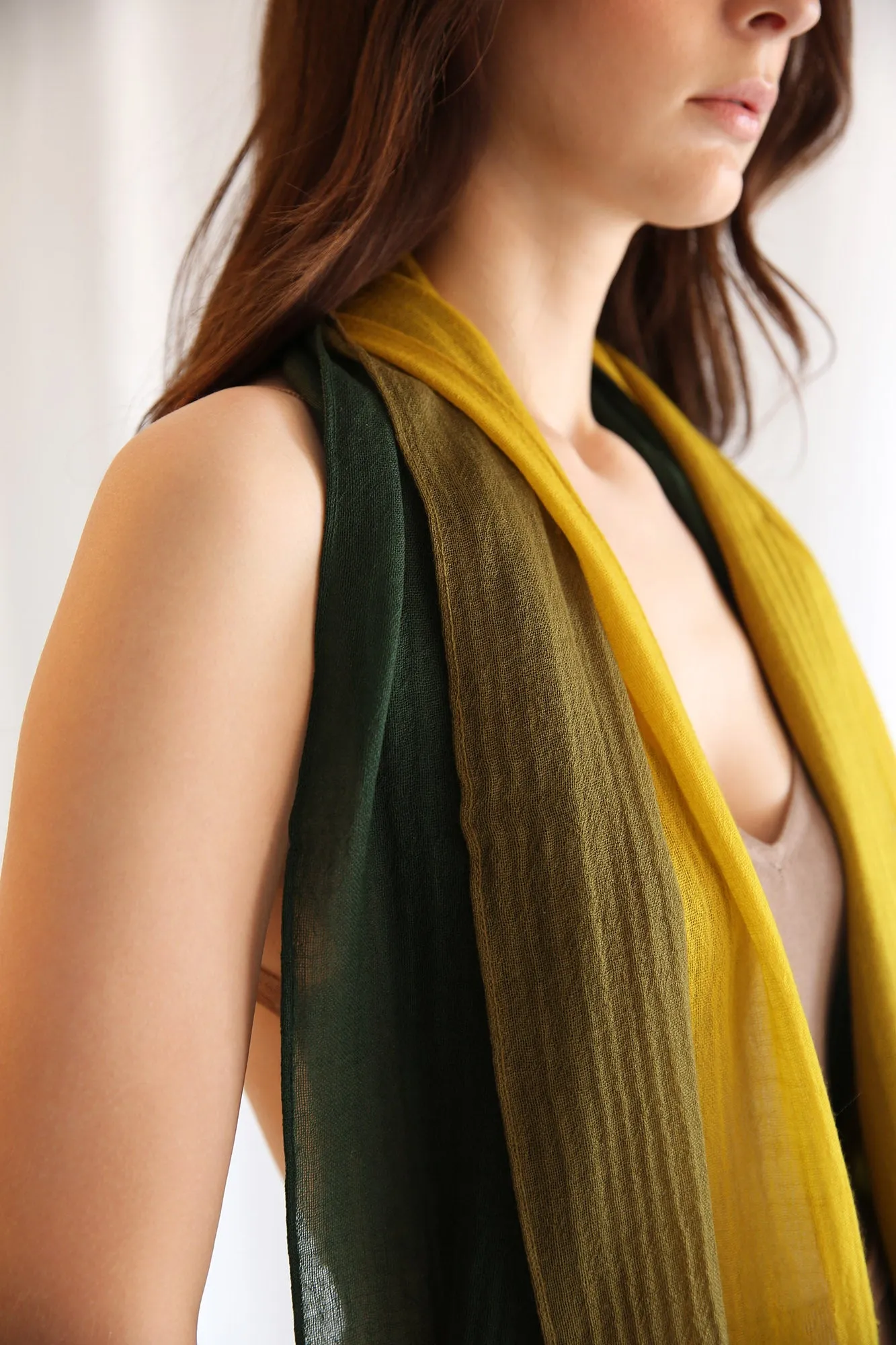 Triple Layer Merino Wool Scarf - Ochre, Olive, & Green