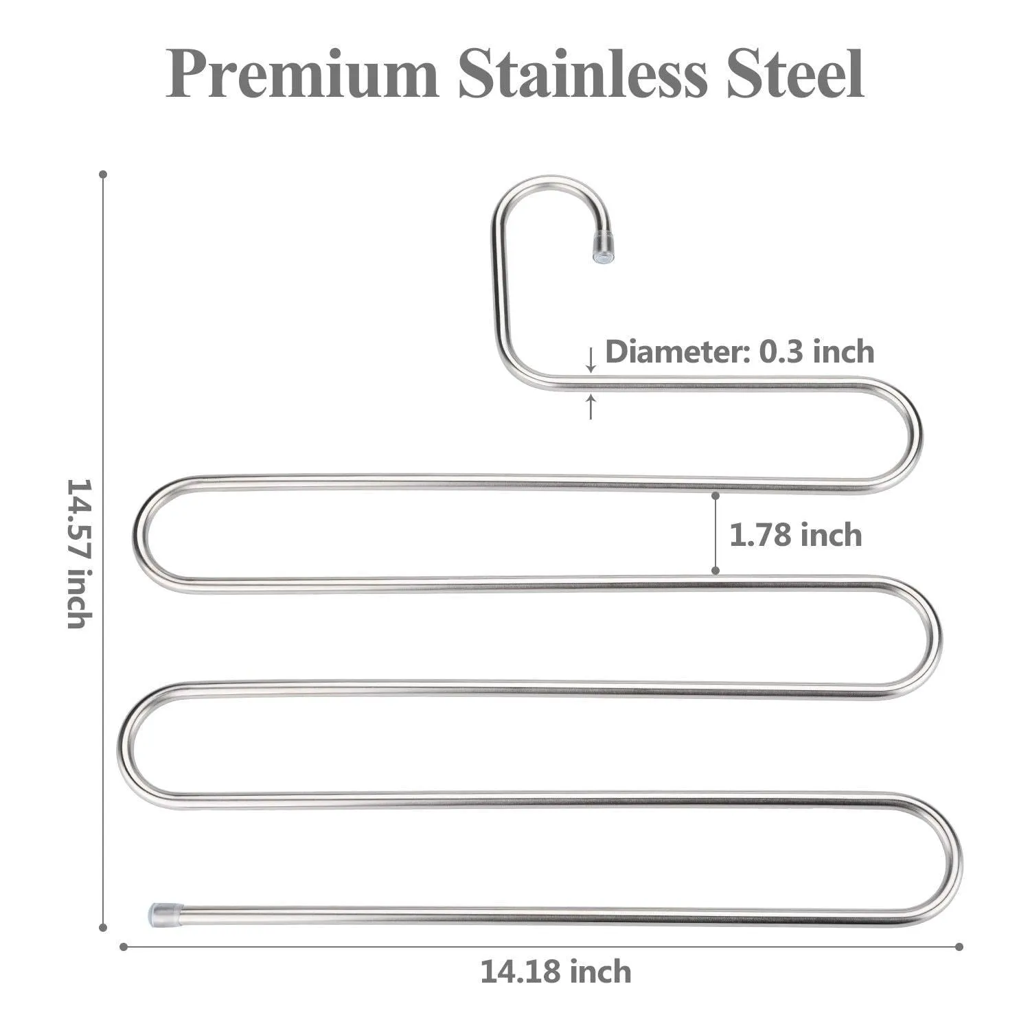 TRUSBER Stainless Steel Pants Hangers, S-shape Metal Clothes Racks with 5 Layers for Closet Organization, Space Saving for Pants Jeans Trousers Scarfs, Durable and No Distortion, Silver (Pack of 4)