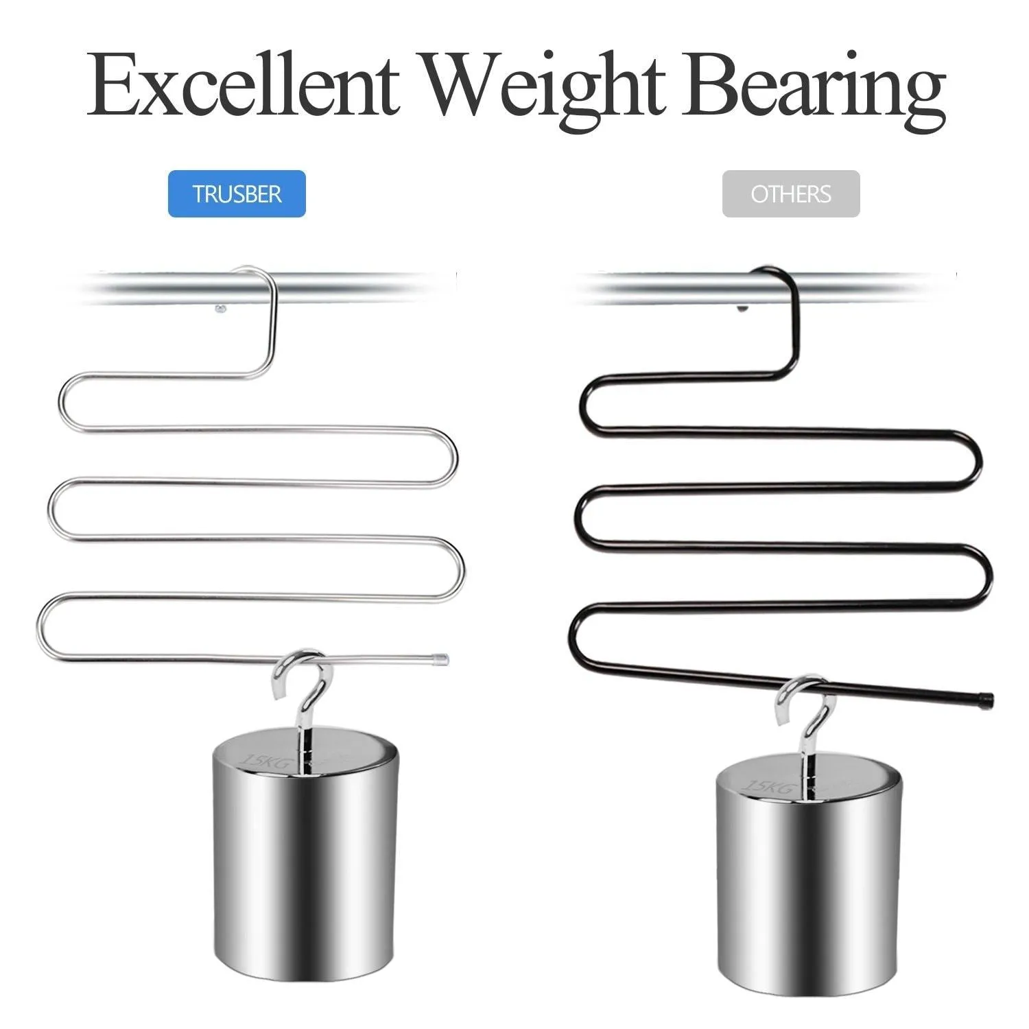 TRUSBER Stainless Steel Pants Hangers, S-shape Metal Clothes Racks with 5 Layers for Closet Organization, Space Saving for Pants Jeans Trousers Scarfs, Durable and No Distortion, Silver (Pack of 4)