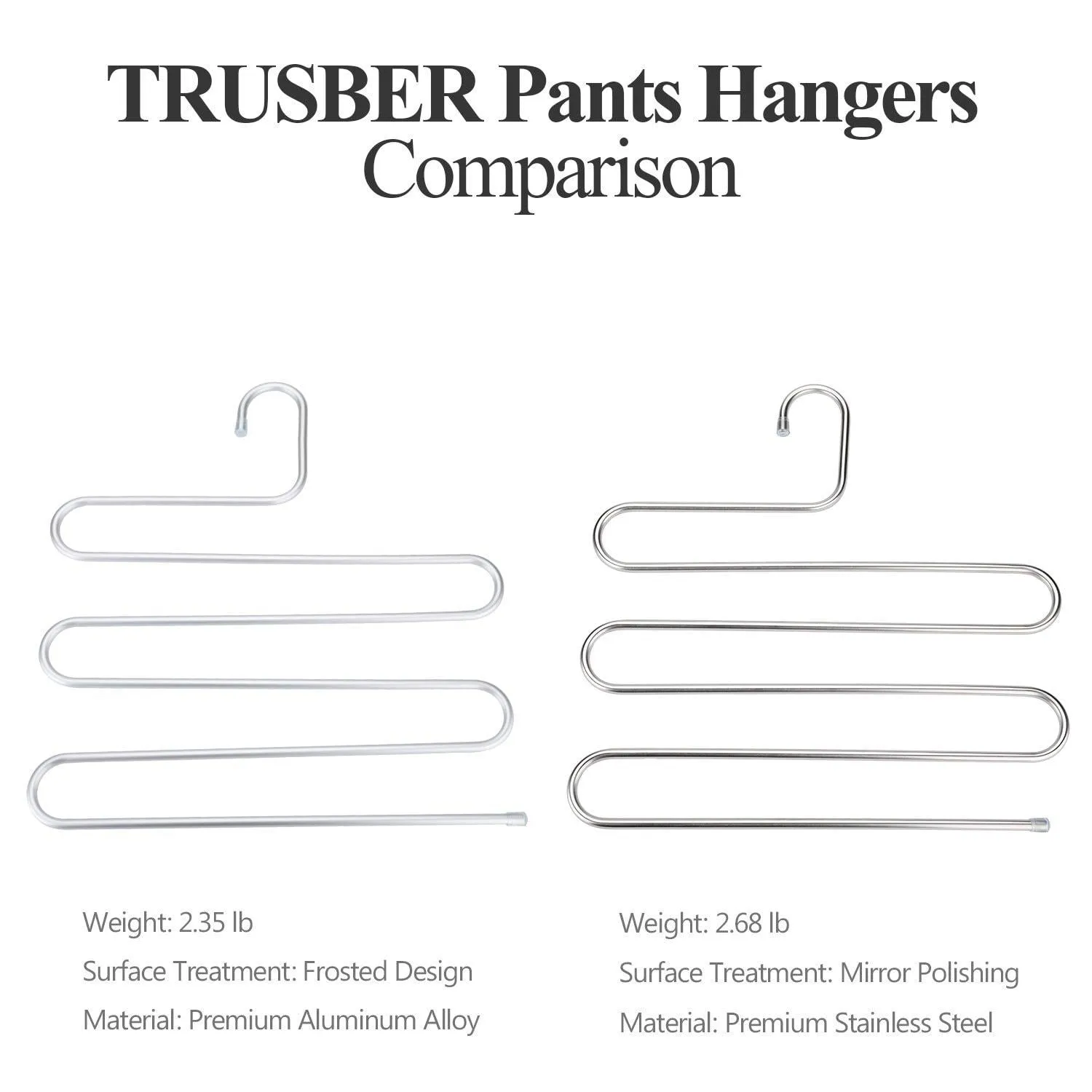 TRUSBER Stainless Steel Pants Hangers, S-shape Metal Clothes Racks with 5 Layers for Closet Organization, Space Saving for Pants Jeans Trousers Scarfs, Durable and No Distortion, Silver (Pack of 4)
