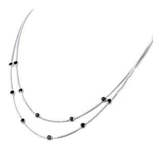 Two Row Black Diamond Chain Necklace in Sterling Silver