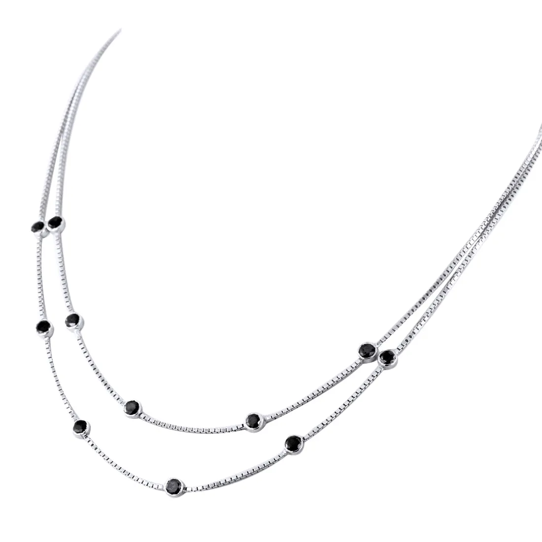 Two Row Black Diamond Chain Necklace in Sterling Silver
