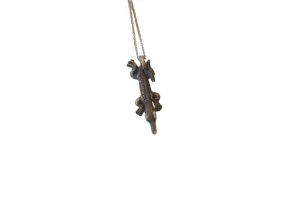 Vintage African Dark Bronze Crocodile Pendant Necklace