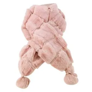 Vintage Fuzzy Ball Embellished Suede Long Scarf - Pink