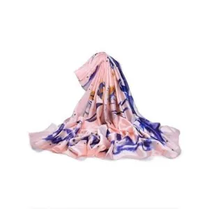 Vintage Oil Painting Decorative Silky Long Scarf - Light Pink