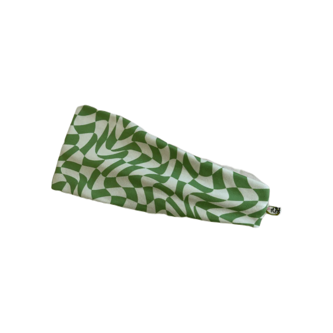 Wavy Green Checker Stretch Headband