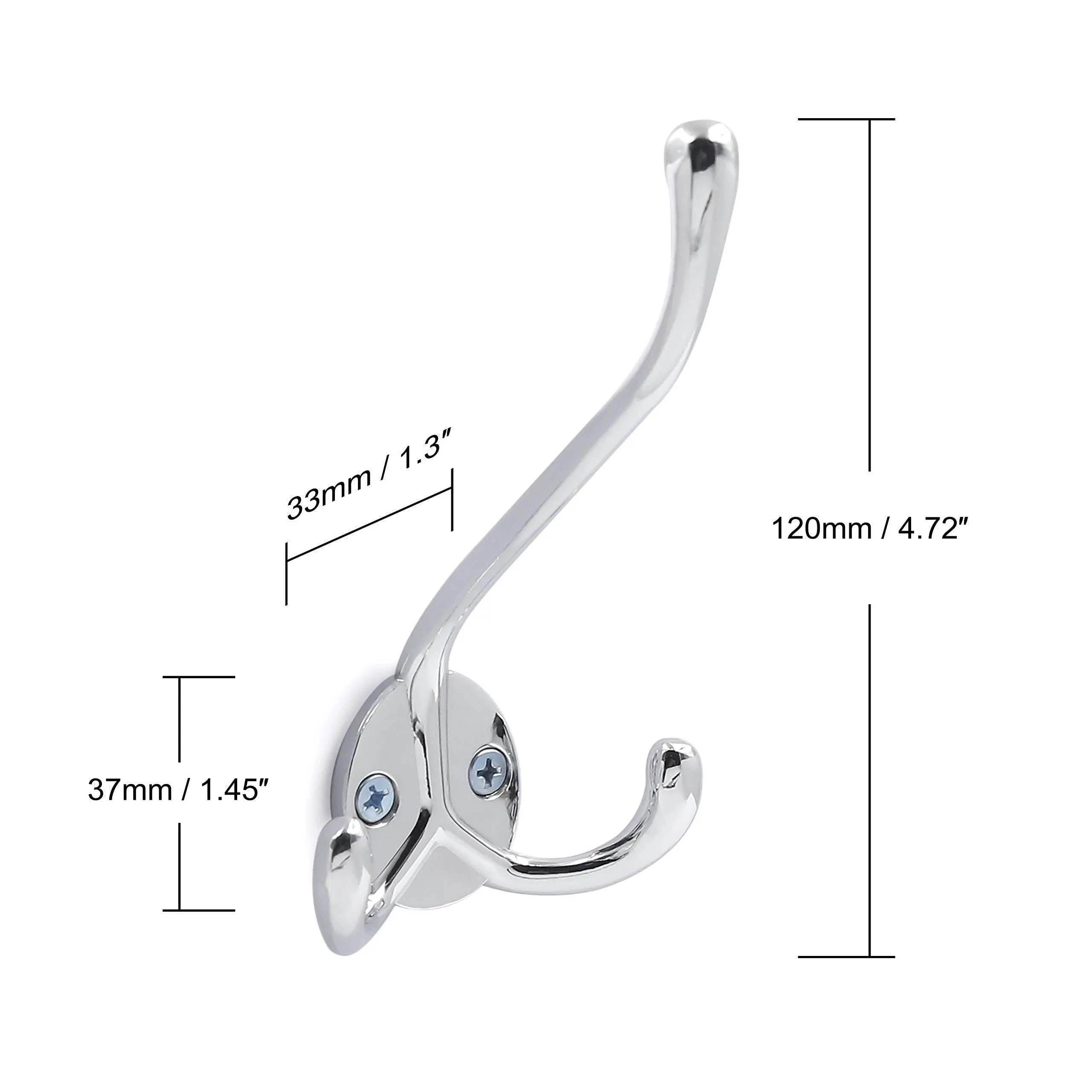 WEBI 6 Set Metal Triple 3 Arm Coat Hat Hook Bath Towel Closet Clothes Hanger Rail Garment Rack Holder, Wall Mount Entryway Kitchen Home Office Garage Organizer Storage, Zinc Alloy/Chrome Finish MGLG6