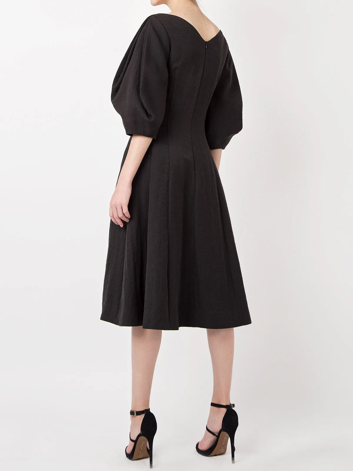 WILDFLOWER-PAINTED VOLUMINOUS SLEEVE MIDI DRESS