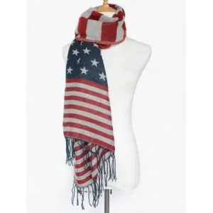 Winter American Flag Pattern Tassel Shawl Scarf - Red