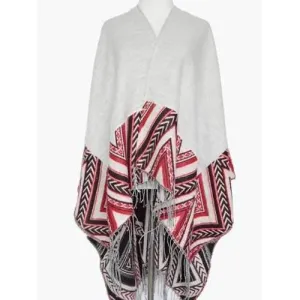 Winter Arrow Direction Zigzag Tassel Wrap Shawl Pashmina - White