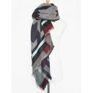 Winter Big Houndstooth Fringed Wrap Shawl Blanket Scarf - Cadetblue