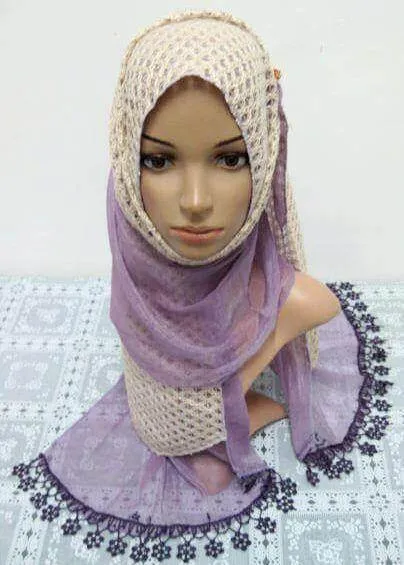 Women's Muslim Autumn Scarves Shawl Wrap Hijab knitting padded