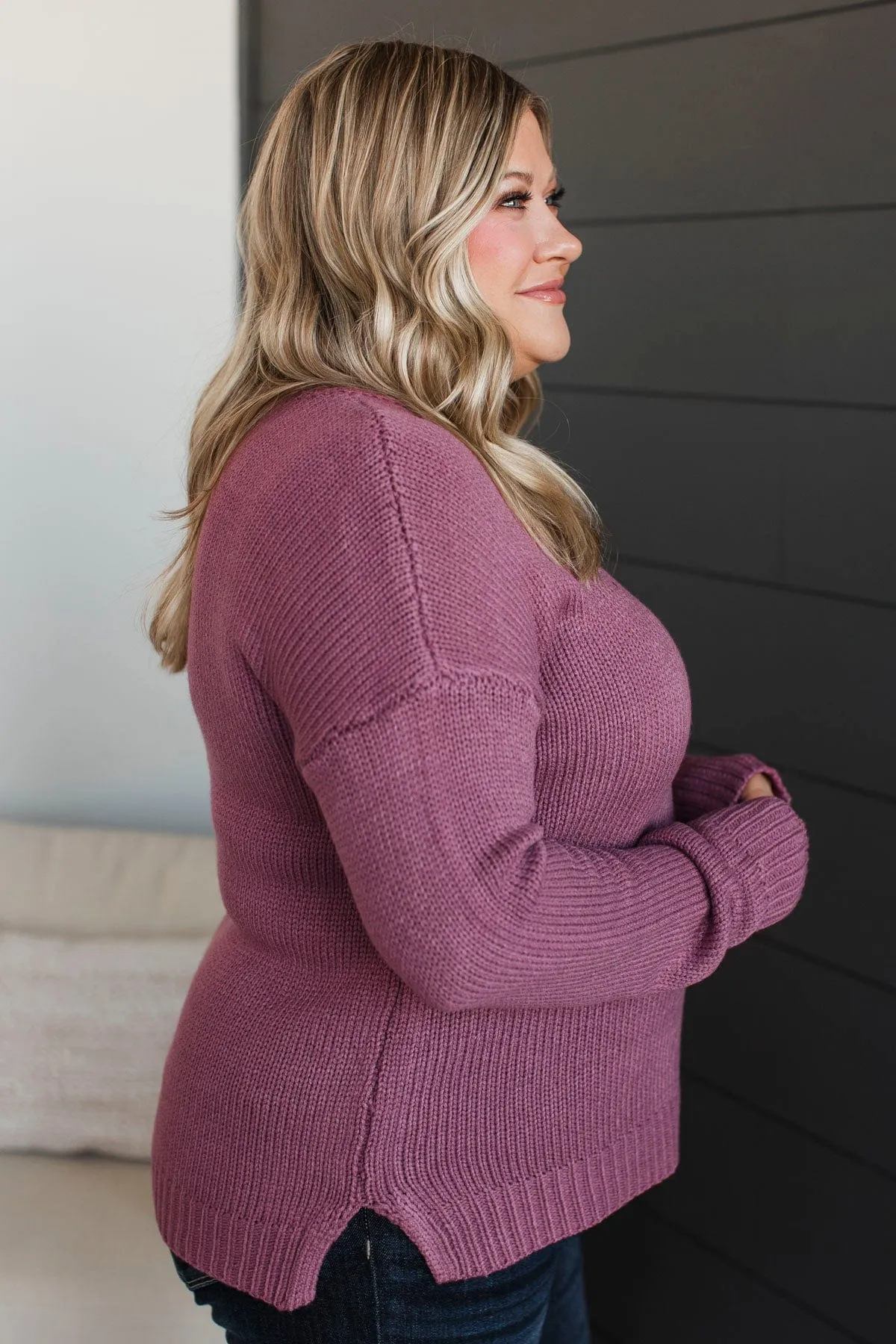 Working For Something Knit Sweater- Dark Mauve