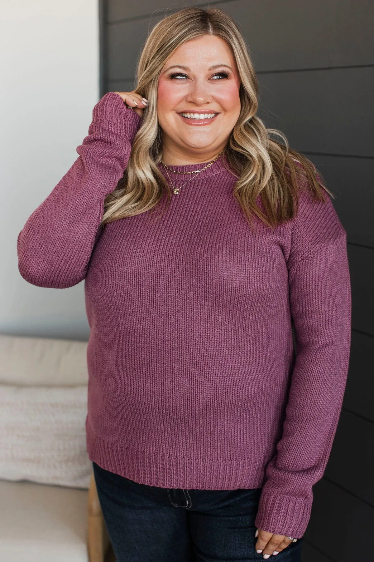 Working For Something Knit Sweater- Dark Mauve