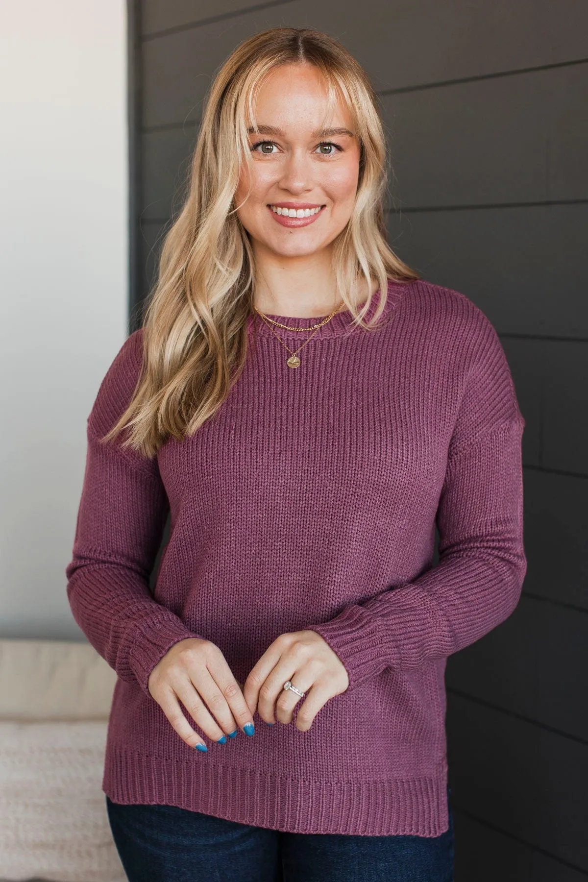 Working For Something Knit Sweater- Dark Mauve