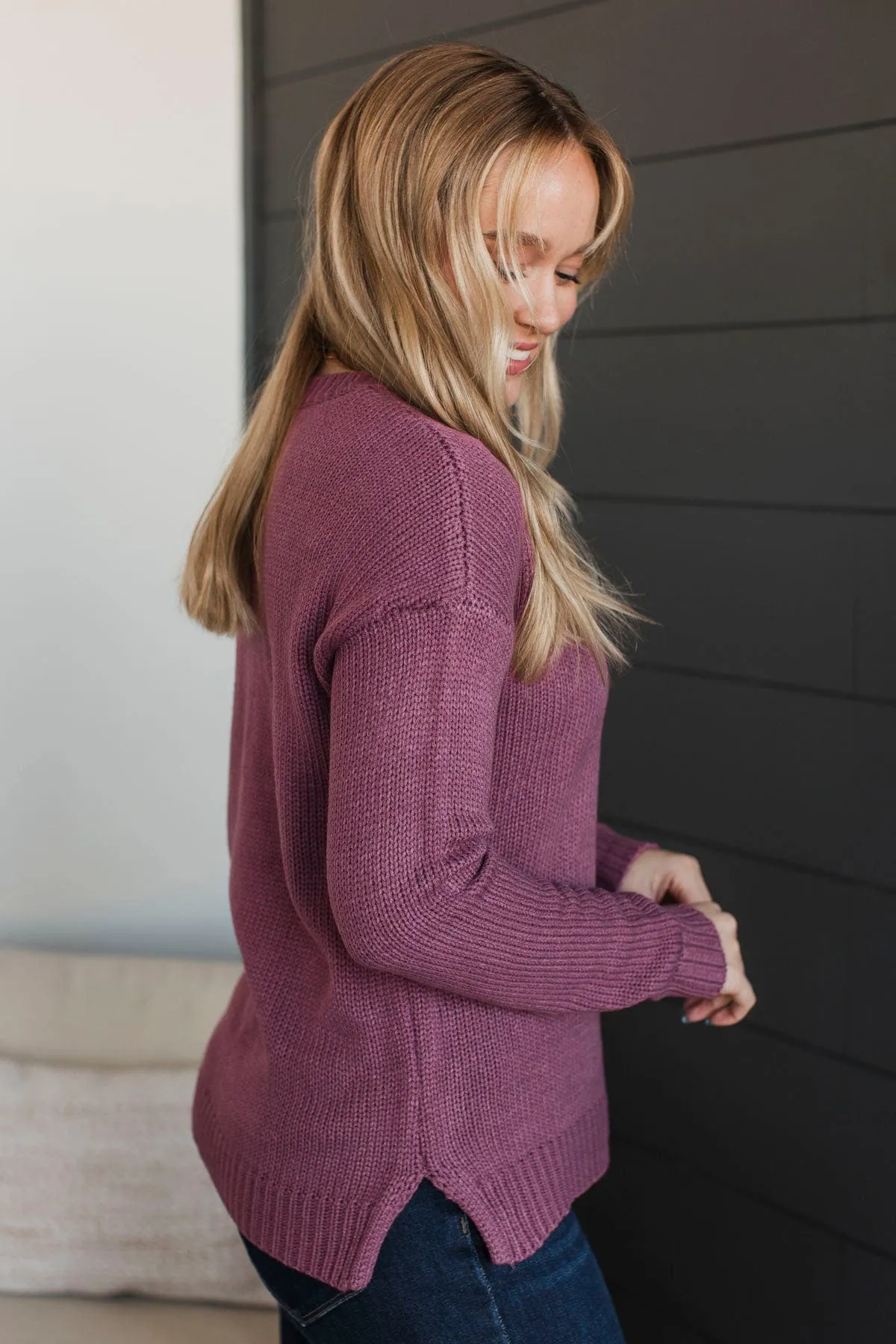 Working For Something Knit Sweater- Dark Mauve