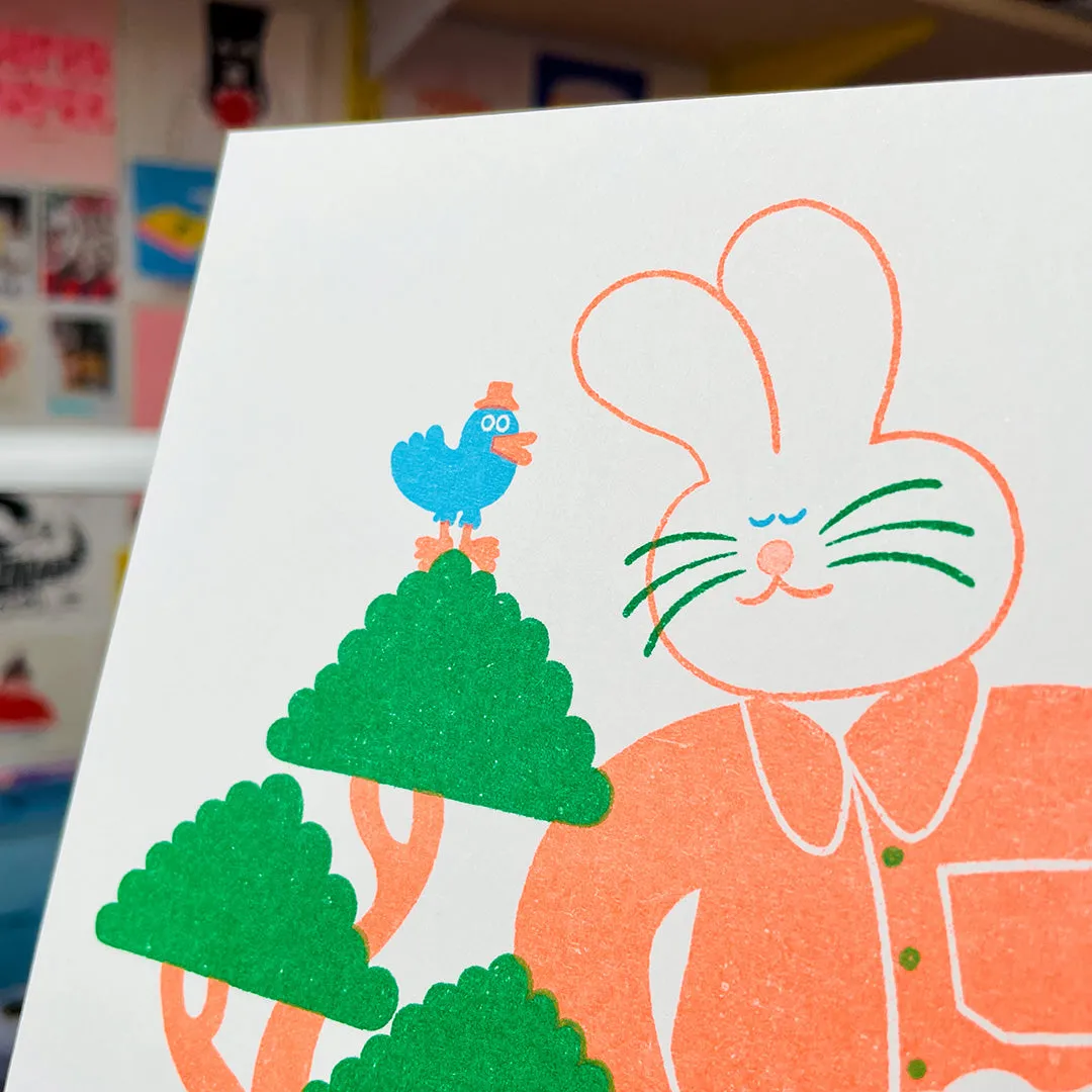 YUK FUN Bunny Waters the Money Tree Riso Print
