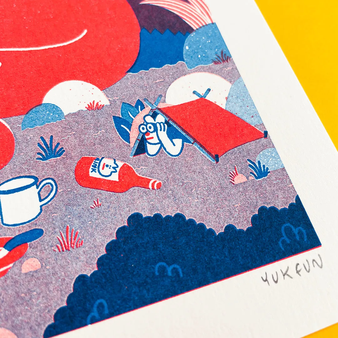YUK FUN Cat Camp Riso Art Print