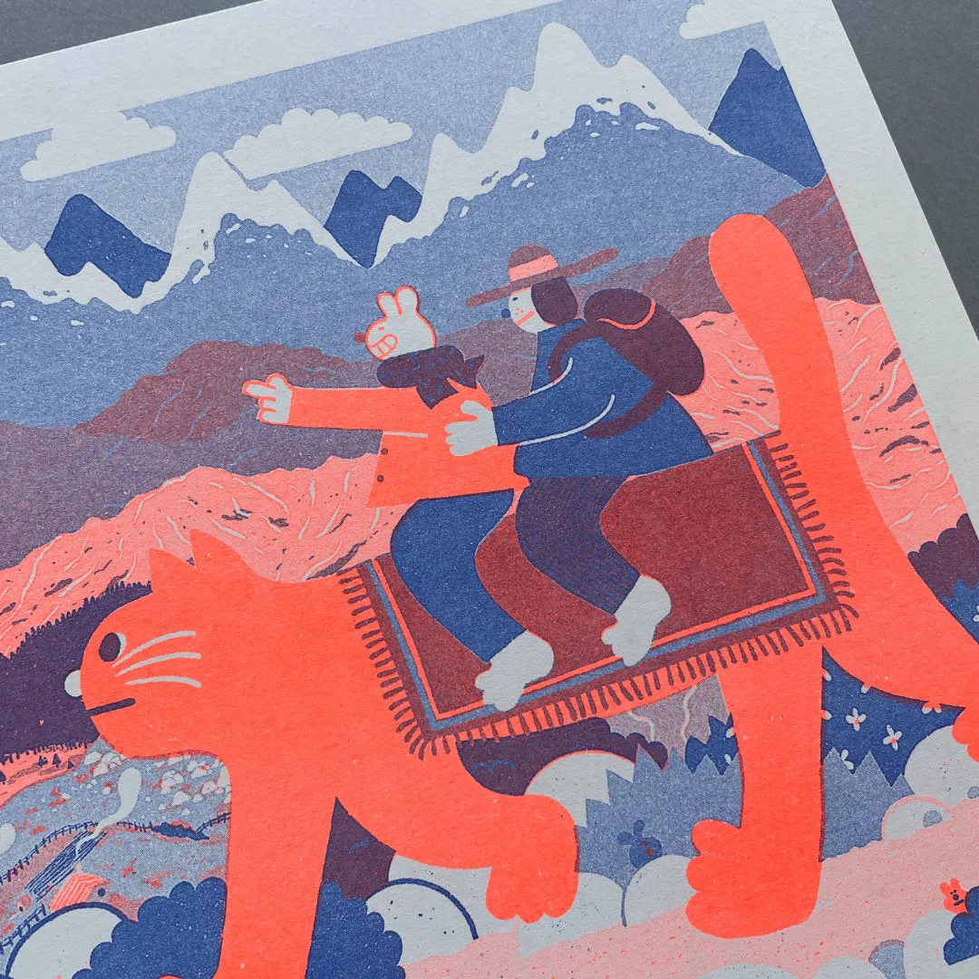 YUK FUN Cat Riders Riso Art Print
