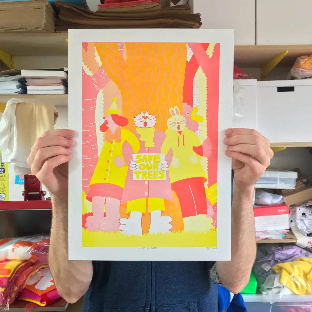 YUK FUN Forest Friends Riso Print
