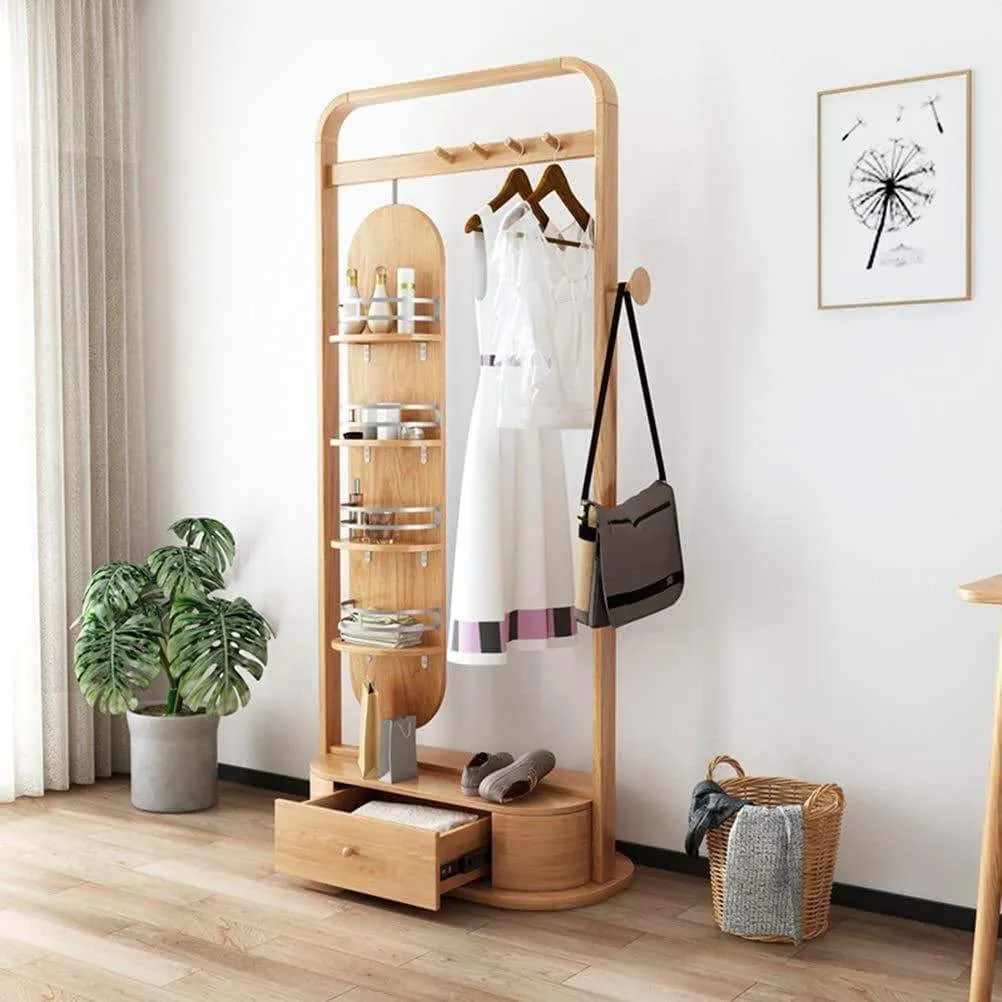 ZCYX Mirror Body Household Dressing Mirror Wood Hanger Bedroom Multi-Purpose Coat Rack Storage Rack - Hanger Hooks (Color : A)