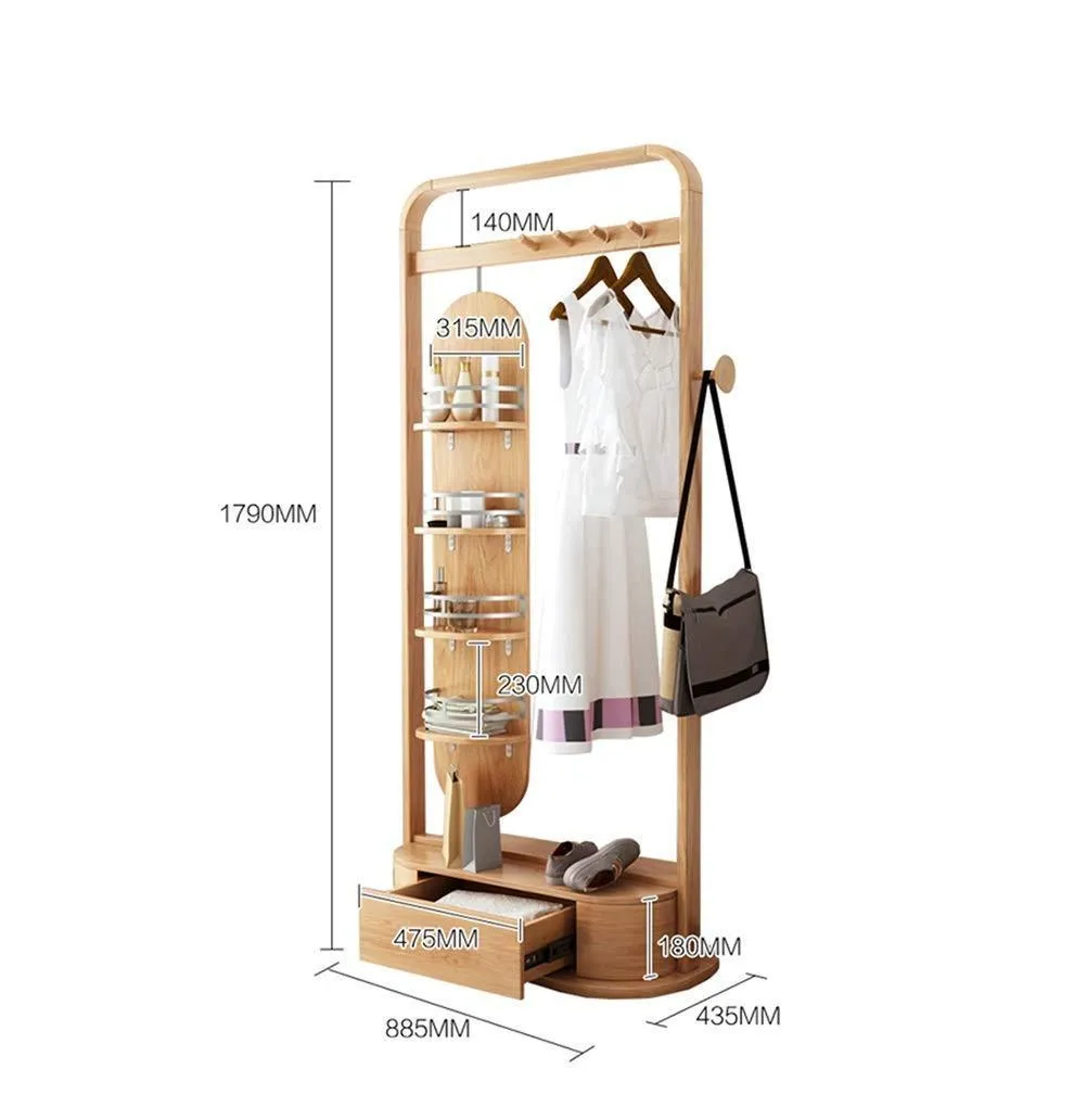 ZCYX Mirror Body Household Dressing Mirror Wood Hanger Bedroom Multi-Purpose Coat Rack Storage Rack - Hanger Hooks (Color : A)